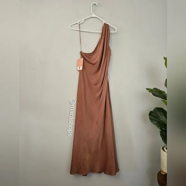 BHLDN Nicoletta One Shoulder Scarf Satin Midi Dress - Image 4
