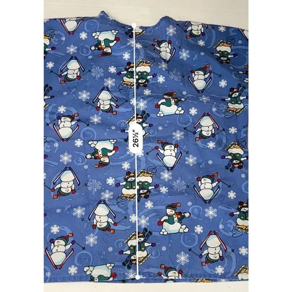JIJ Scrubs Blue Snowman Snowflake‎ Scrub Medical Top LARGE Wintertime Snow - Image 7
