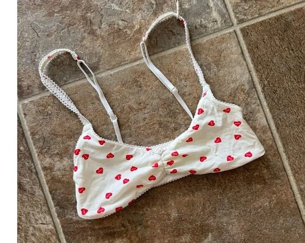 Skims Fits Everybody Picot Skimpy Scoop Bralette Ruby Heart Print Size XXS - Image 4