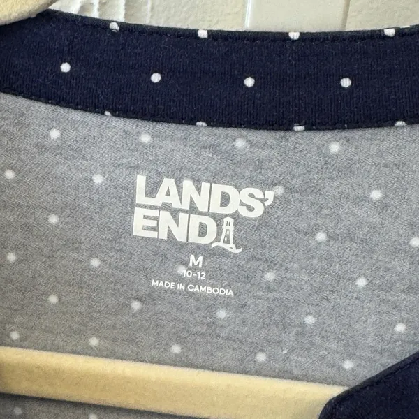 Lands End Navy Blue Polka Dot Pintuck Henley Top Short Sleeve Sz M 10-12 544524 - Image 5