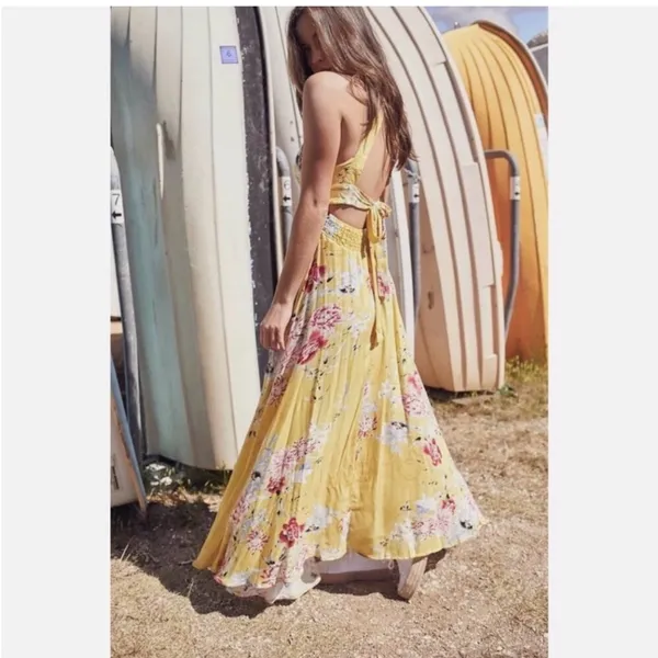 Jaase Yellow Floral Halter Maxi Dress - Image 2