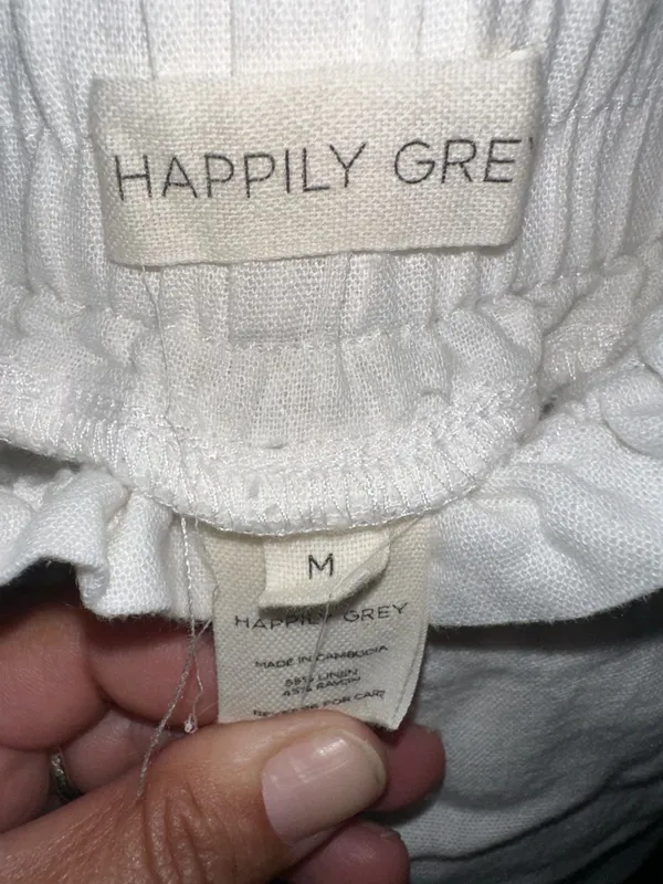 Happily Grey White Paperbag Waist Drawstring Wide-Leg Linen-Blend Pants - Image 8