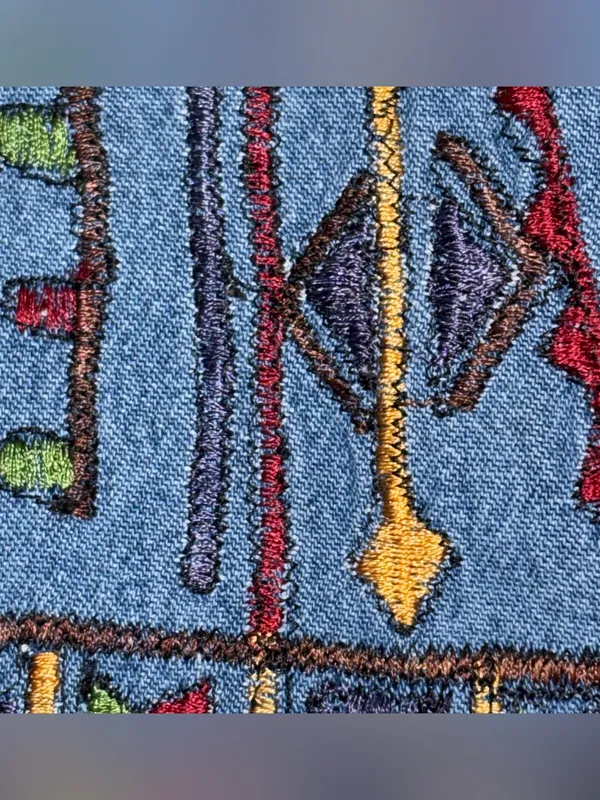 Vtg Asapo Western 100% Cotton Floral Tribal Embroidered‎ Denim Button Up Vest, M - Image 7