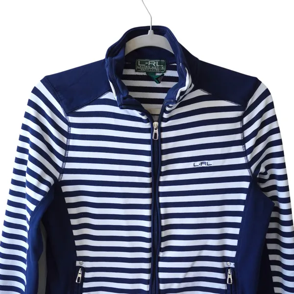 Lauren Active Ralph Lauren Navy White Striped Full Zip Track Jacket Womens Large - Image 2