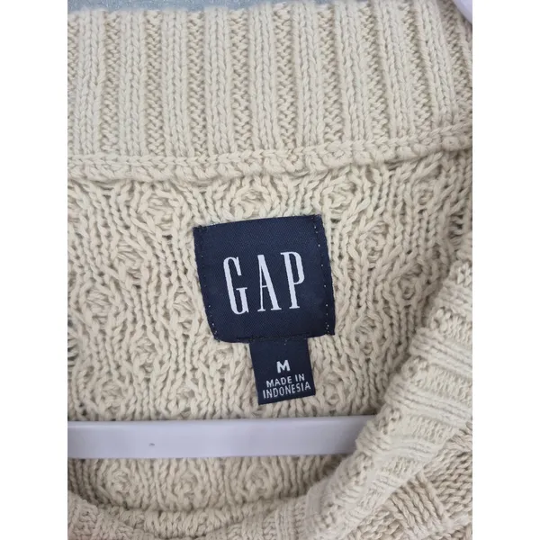 GAP Womens Sweater Cream Beige‎ Cable Knit Cotton Classic Preppy M - Image 5