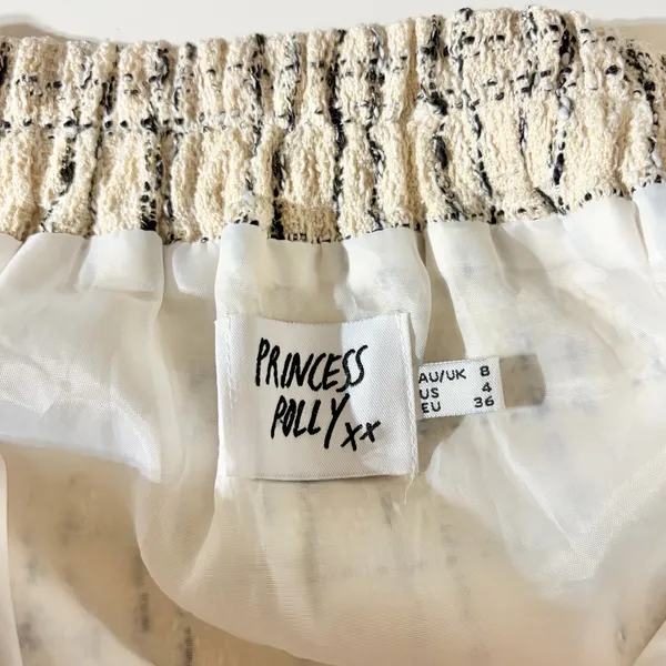 Princess Polly Tweed Mini Skirt Caroline Ivory Black Size 4 - Image 12