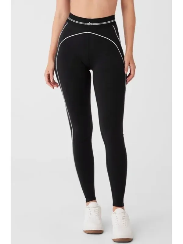 Alo Airbrush High-Waist Heart Throb Leggings Black White Hi-Rise Waisted Tights - Image 5