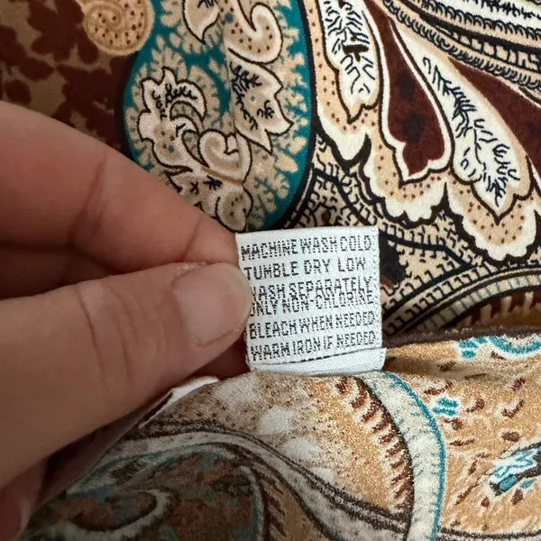 Giorgio Fiorlini Collection Tunic XL Brown Paisley Keyhole Lettuce Edge Boho - Image 8