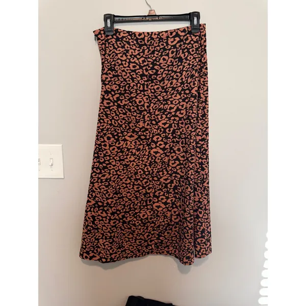 Leopard Print Midi Skirt Pink Black High Waisted A-Line Animal Print Skirt - Image 2