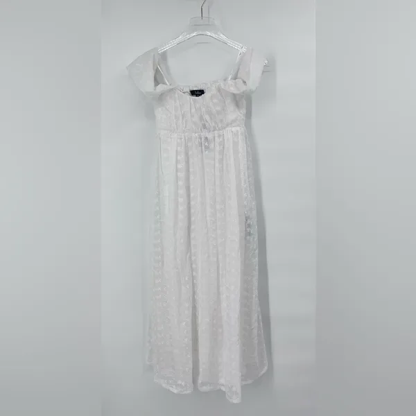 Lulus Lovely Charisma White Eyelet‎ Embroidered Off-The-Shoulder Dress - Image 5