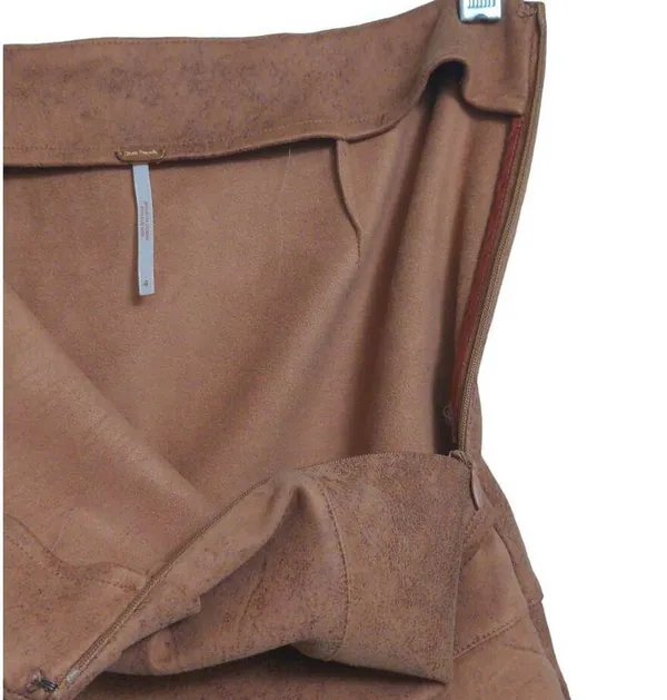 Free People Straight Skirt Women's 4 Brown Solid Mini Tiered Vegan Leather - Image 3
