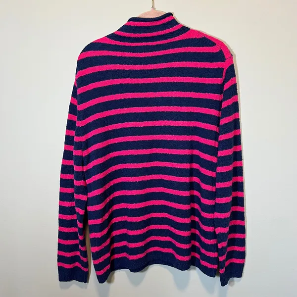 J. Crew‎ Women's Pink Navy Striped Cozy Roll Neck Sweater Cotton Blend Medium - Image 9