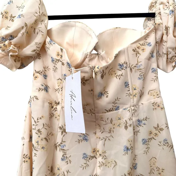 ADEIRLINA Bardot Floral Midi Dress Yellow NWT XS‎ - Image 5