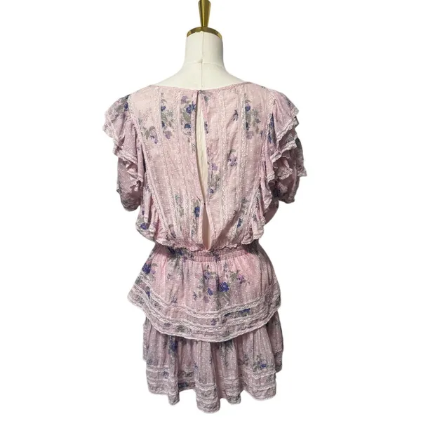 LoveShackFancy "Natasha" Dress in Juicy Plum, Tiered Lace Trim Mini, Size XXL - Image 3
