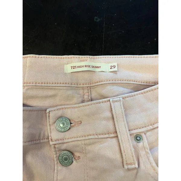 Levis 721 High Rise Skinny Jeans Womens W29 L30 Light Pink Button Fly Denim - Image 10