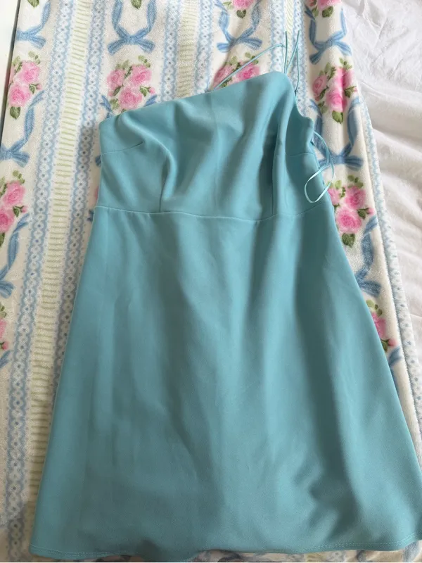 Abercrombie & Fitch Baby Blue One-Shoulder Mini Dress - Image 3