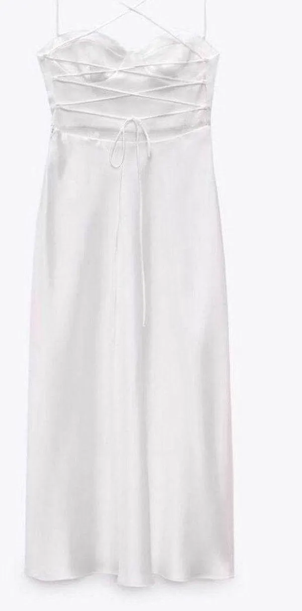 ZARA dress wedding midi bridal corset open back satin shower party coctail - Image 9