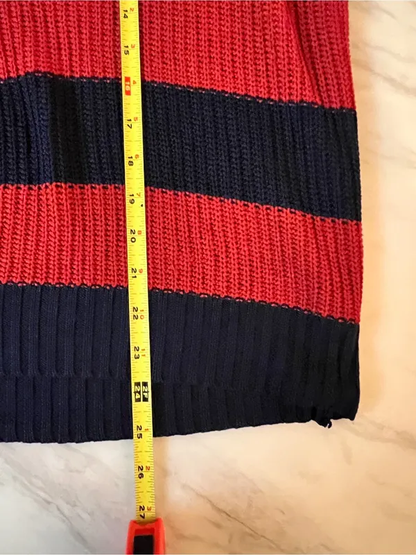 Source Unknown Red Navy Blue Striped Chunky Knit Oversized Sweater Long Sleeve Size L - Image 4