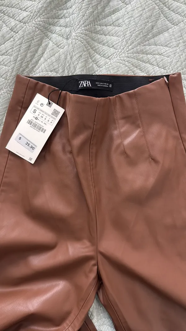 Zara Brown Leather Pants - Image 3