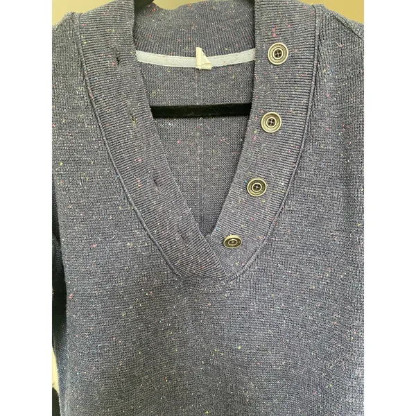 Anthropologie Daily Practice Oversized Button Henley Sweater Speckled Navy S - Image 5