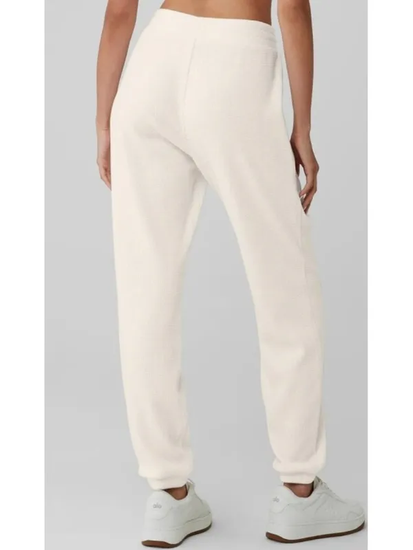 Alo Weekend Escape Joggers Ivory Waffle Thermal High-Rise Waist Cream Sweatpants - Image 2