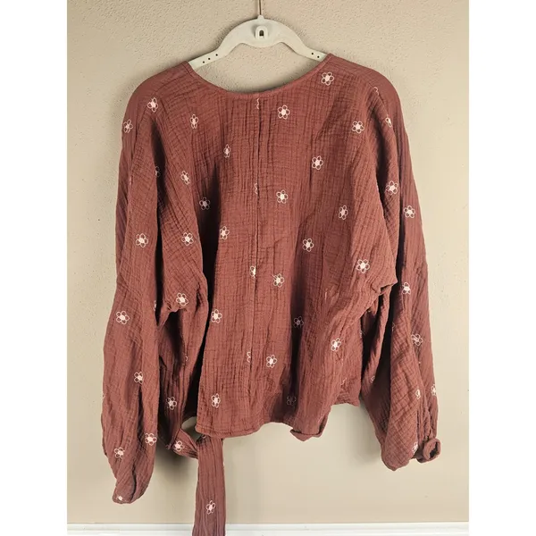 NWT‎ Madewell Womens Burnished Mahogany Lightspun Maira Wrap Top Shirt Blouse 1X - Image 2