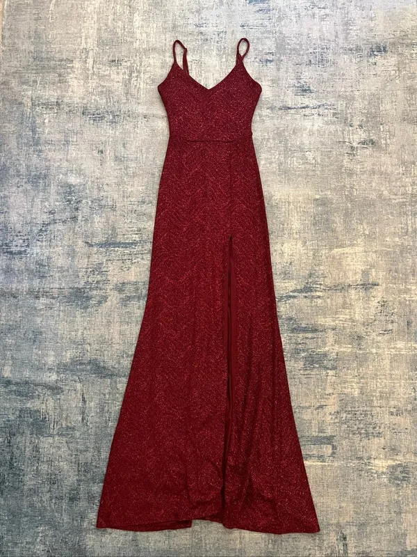 Windsor Burgundy Wine Keira Glitter Knit High Slit Formal Dress Size 1 / 2 - Image 3