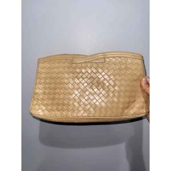 Vtg Morris Moskowitz Tan Nude‎ Handbag Purse Woven Leather Clutch 80s M - Image 2