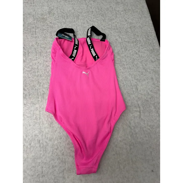 Puma‎ Womens Pink Ribbed One Piece Swimsuit Logo Straps Size M 1966-110947-SP25 - Image 4