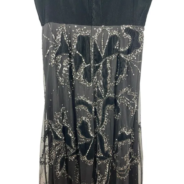VTG Y2K Adrianna Papell Black Beaded Dress Velvet Burnout Mesh Formal Dress 12 - Image 6