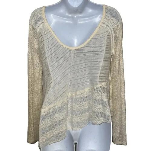 FREE PEOPLE‎ Gorgeous Ivory Crochet Lace Asymmetrical Top EUC Size XS - Image 6