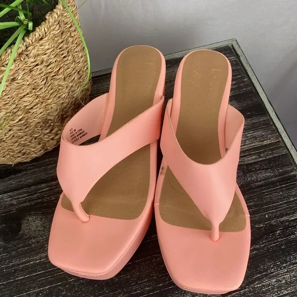 L*Space Pink Platform Wedge Thong Shoes 8 - Image 5