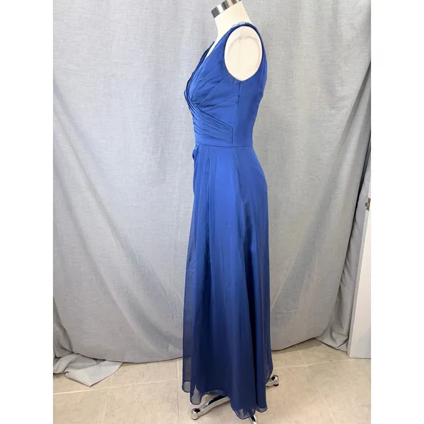 Belsoie Royal Blue Pleated Chiffon Embellished‎ V-Neck Formal Gown Dress 6 Prom - Image 7