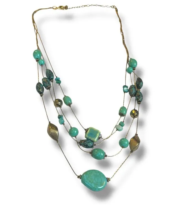 Chico’s Women’s Necklace Earrings Set Multi Strand Turquoise Gold 12” Length - Image 7
