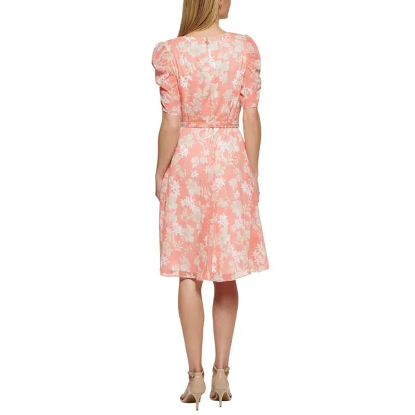 Tommy Hilfiger Womens Tie Front Printed Capelet Fit & Flare Dress Coral Pink 8 - Image 10