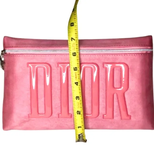DIOR Logo Embossed Pink Sueded Top Zipper Clutch NWOT - Image 9