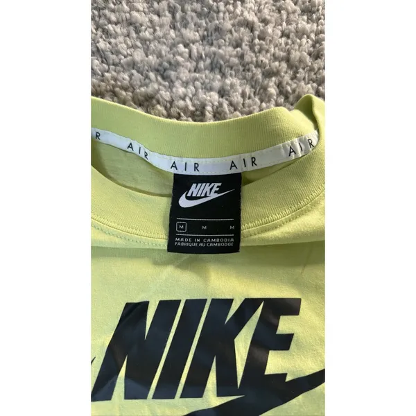 Nike Air Womens M Boxy Tee Shirt Loose Crop Yellow Black Short Sleeve - Image 2