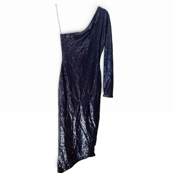 NWT Lulus Deja Vu One Shoulder Sequin Dress Navy Blue Size Small - Image 3