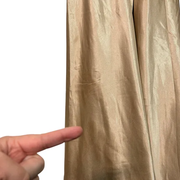 Birdy Grey Satin Maxi Dress Spaghetti Strap Slit Gold Bridesmaid Formal M - Image 5