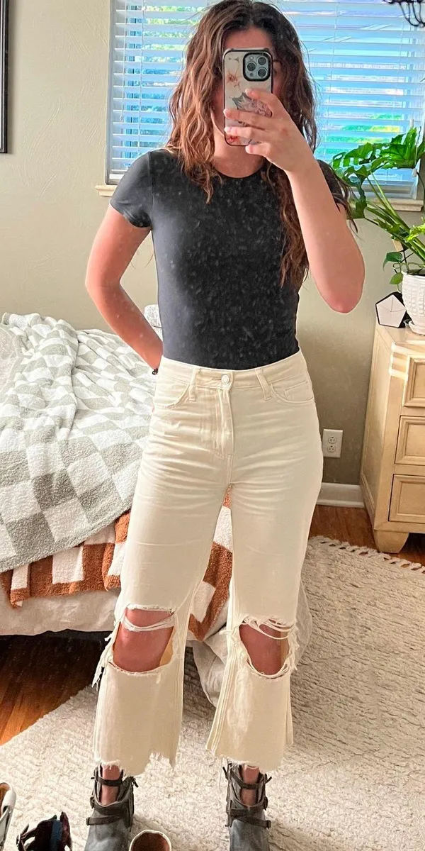 Vervet Distressed Crop Ivory Jeans - Image 8