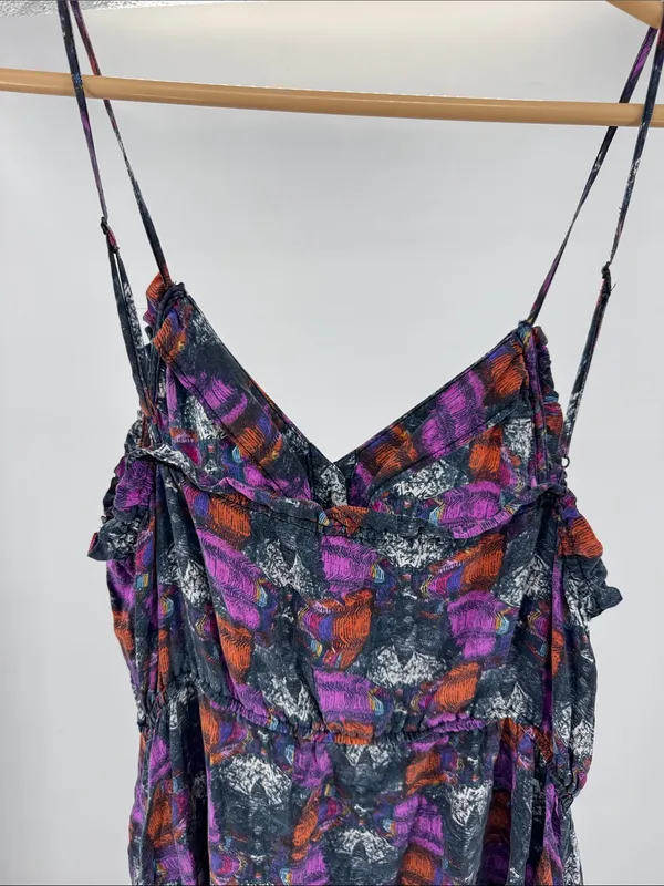 Ecote Multicolor Printed Mini Dress M 100% silk button front colorful pockets - Image 3