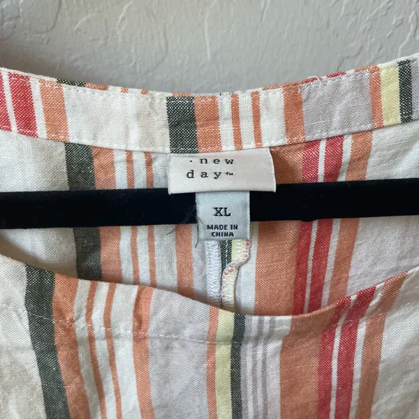 A New Day Women's Striped Short-Sleeve Linen Blend Top - Coral Multi XL - Image 3