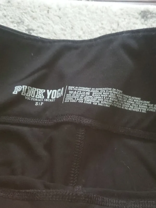 PINK Victoria's Secret Black Athletic Leggings with Purple Detail Size Small - Image 2