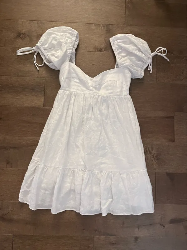 Boho Pink white linen Mini Dress - Image 2