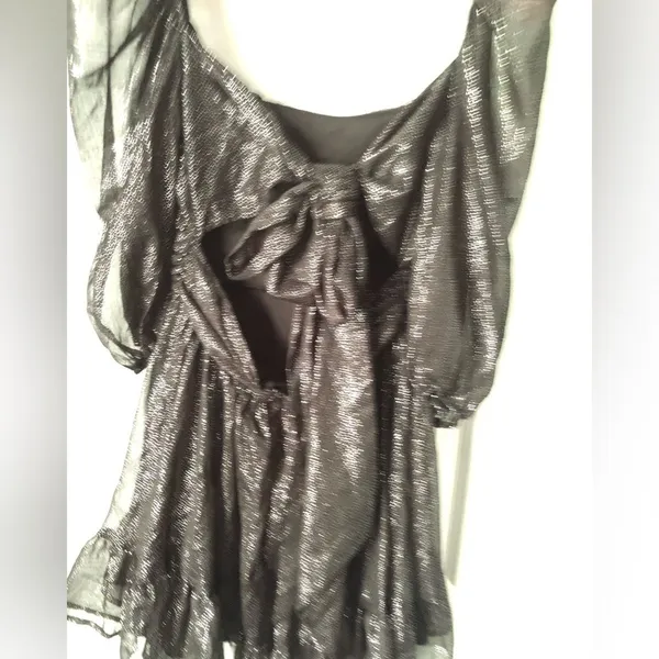 Lucy in the sky babydoll Sparkles Ruffle Mini Dress back bow tie cut out sz M - Image 4