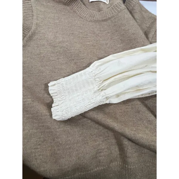 GRACE+EMMA Women's Knit Sweater‎ Cream Balloon Sleeve Layering Top Tan Sz L - Image 9