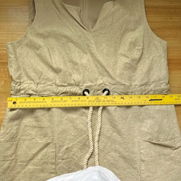 Maeve Flaxen Shimmer Linen Dress Anthropologie Nude Cream Size M / 10 - Image 6