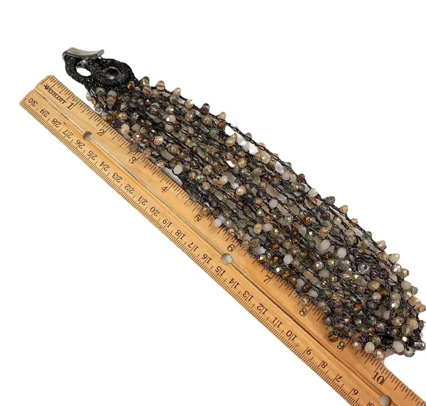 Stella & Ruby Beaded Statement Necklace Multi Strand Cocktail Party Boho Chic Brown - Image 4