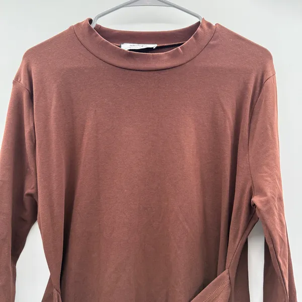 Showpo Marleen Wrap‎ Front Long Sleeve Bodycon Mini Dress in Dark Oak Sz 16 NEW - Image 3