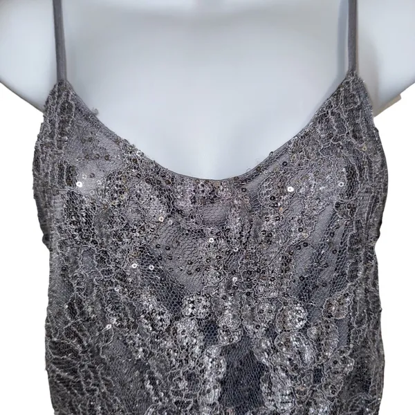 EXPRESS Gray Sequin‎ and Lace Peplum Cami Tank Top Size Small - Image 3